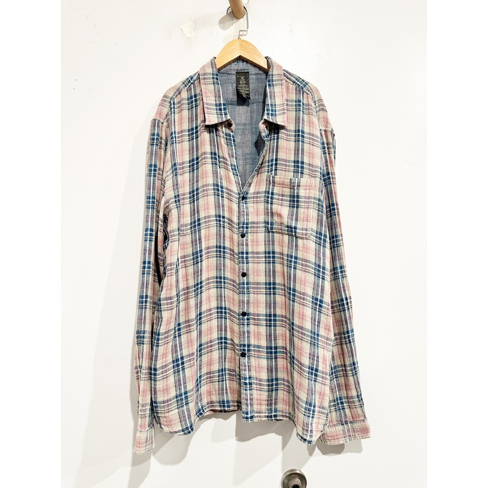 John Varvatos Blue/Tan Plaid Button Down Size XXL